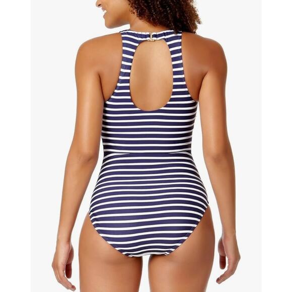 Lands' End Women's Striped One-Piece Swimsuit, Blue and White Stripes sz medium - Picture 2 of 5